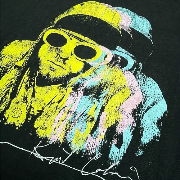 Kurt Cobain Nirvana T-Shirt Men's Large Black Abstract - Picture 1 of 7